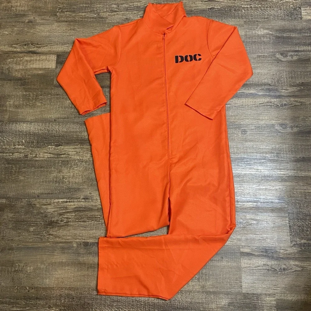 Spirit Halloween Adult S/M Orange DOC Inmate Convict Costume Cosplay Theater